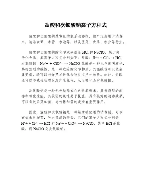 盐酸和次氯酸钠离子方程式