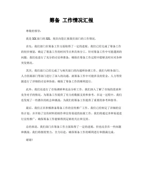 筹备 工作情况汇报