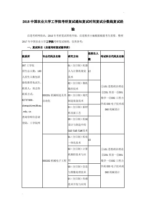 2018中国农业大学工学院考研复试通知复试时间复试分数线复试经验.doc