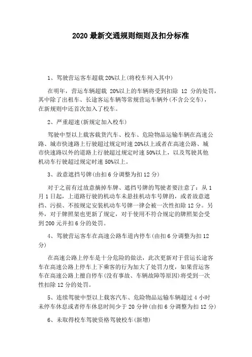 2020最新交通规则细则及扣分标准