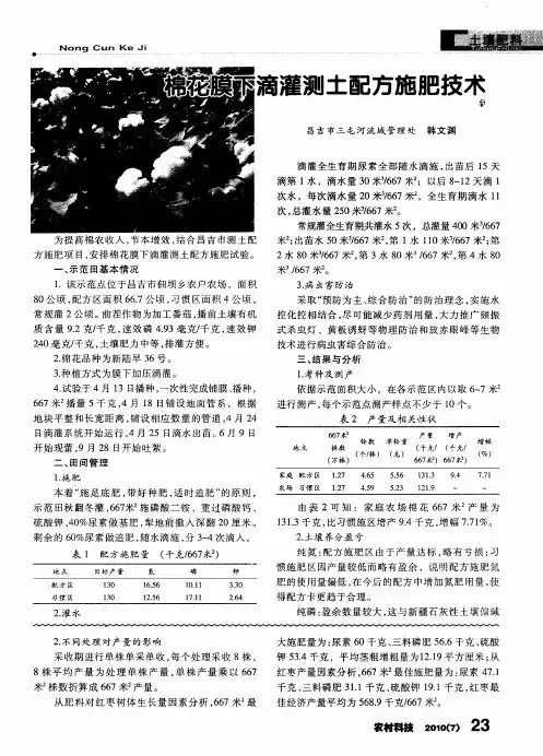 棉花膜下滴灌测土配方施肥技术