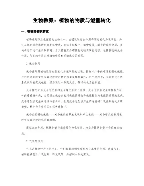 生物教案：植物的物质与能量转化