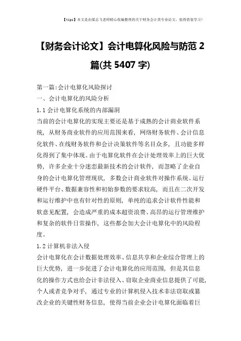 【财务会计论文】会计电算化风险与防范2篇(共5407字)