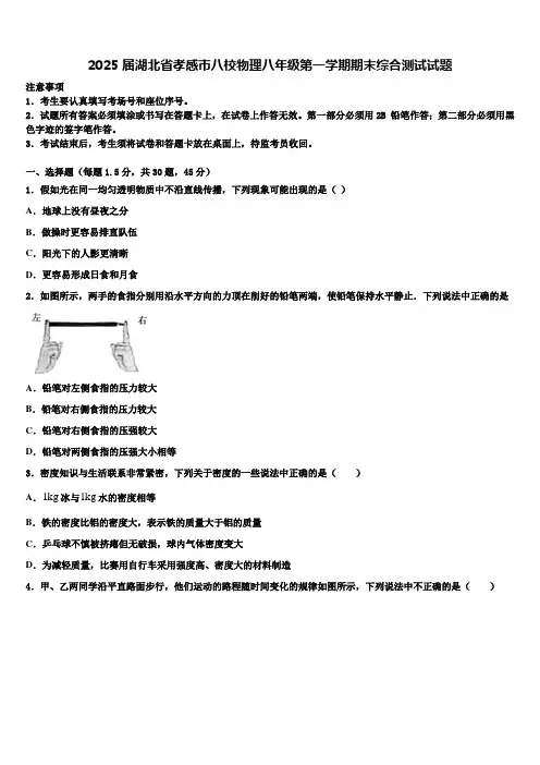 2025届湖北省孝感市八校物理八年级第一学期期末综合测试试题含解析