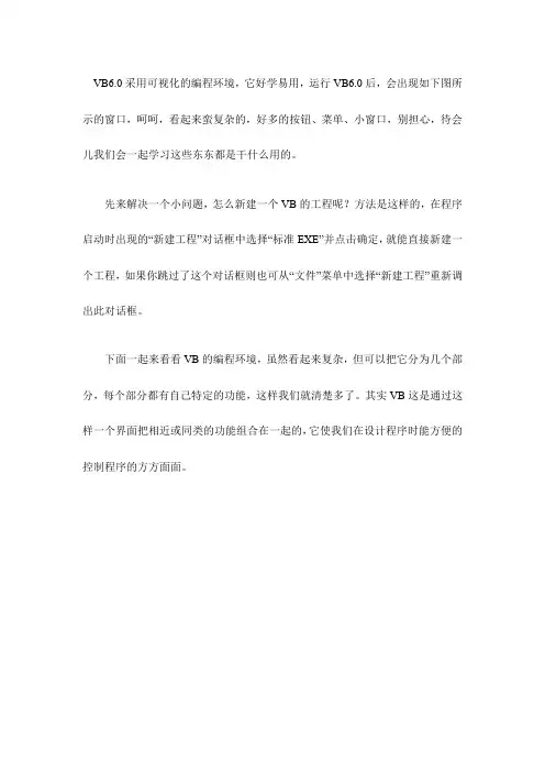 认识一下VB 6.0的编程环境