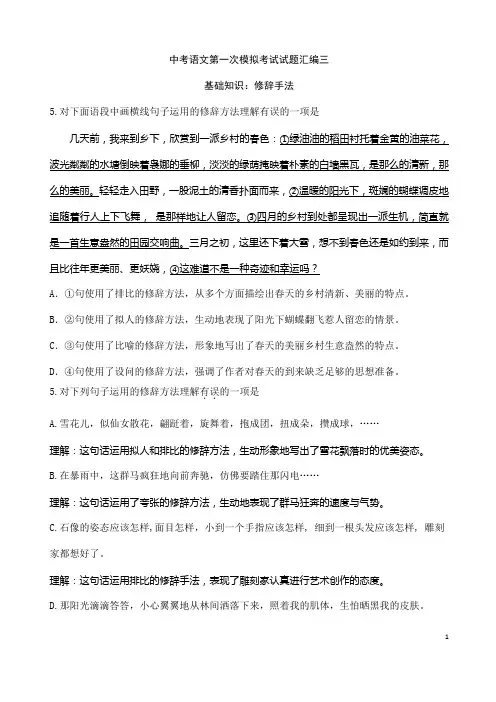 (名师整理)最新部编人教版语文冲刺中考专题复习《修辞手法》精讲精练(含答案)
