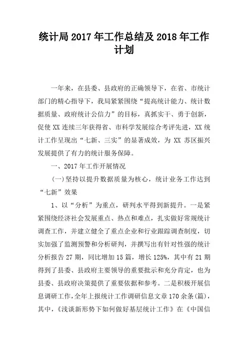 统计局2017年工作总结及2018年工作计划