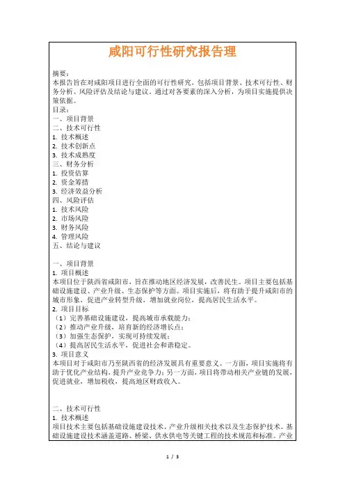 咸阳可行性研究报告理