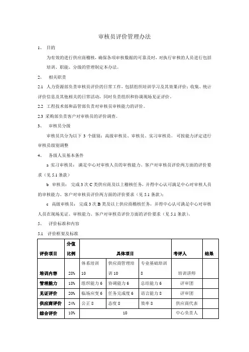 供应商审核员评价管理办法