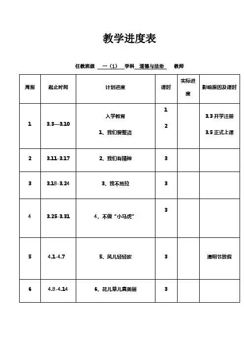 新部编版小学一年级下册道德与法治教学进度与教案设计