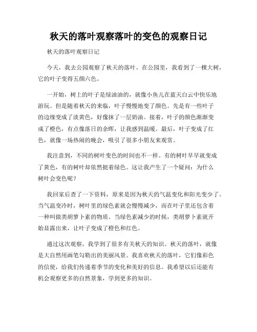 小学三年级作文秋天的落叶观察落叶的变色的观察日记
