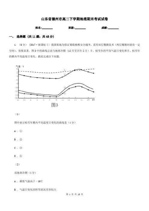 山东省德州市高二下学期地理期末考试试卷