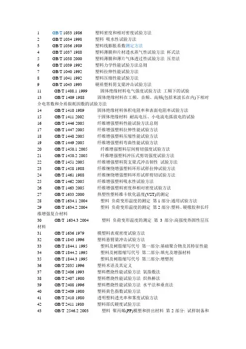国家标准塑料及塑料制品性能检测方法标准