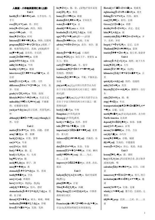 八年级英语词汇表(上册)附音标(已排版,可直接打印)