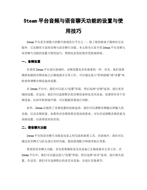 Steam平台音频与语音聊天功能的设置与使用技巧