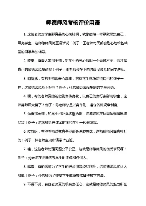 师德师风考核评价用语