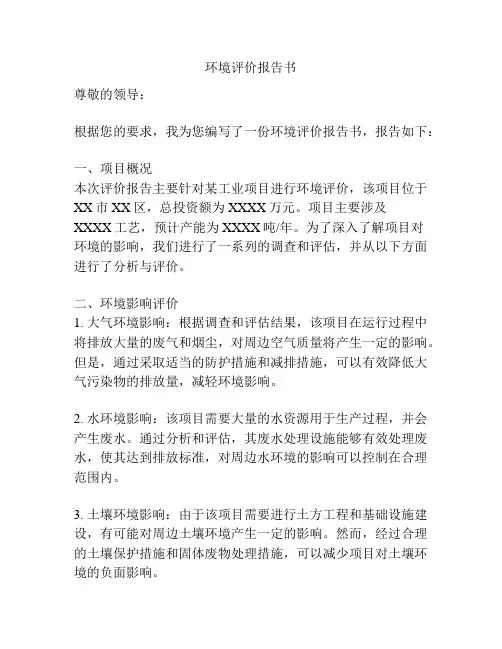 环境评价报告书