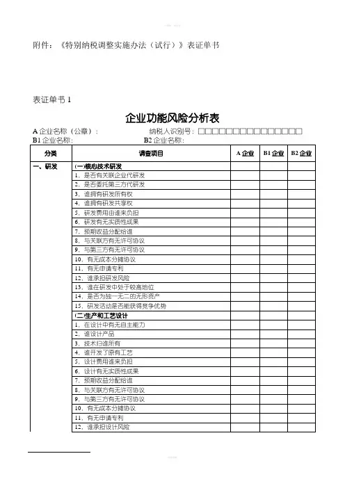 关联交易相关表格