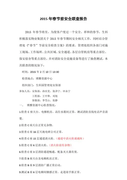 2015年春节前安全联查报告