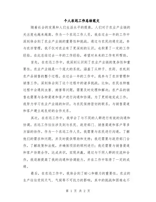 个人农远工作总结范文