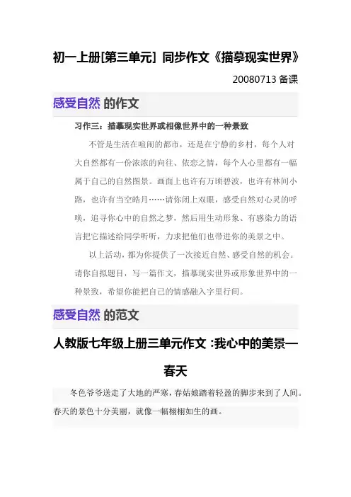 初一上册[第三单元] 同步作文《描摹现实世界》