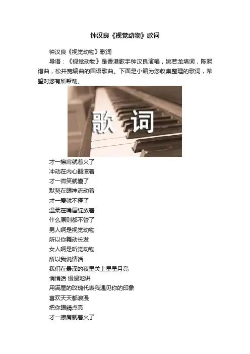 钟汉良《视觉动物》歌词