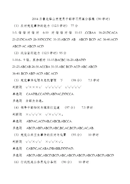 2014齐鲁先锋山东党员干部学习高分答案(90学时)