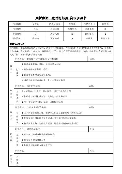 岗位说明书(打单员)