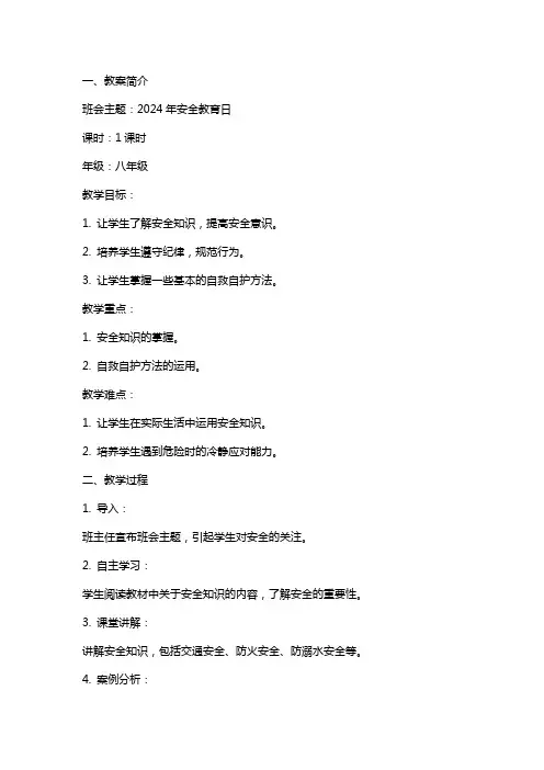 2024年安全教育日班会教案