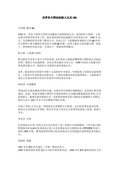 世界各大网站创始人以及CEO
