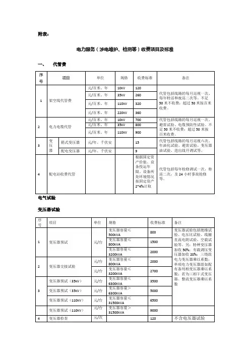 电力服务收费项目及标准