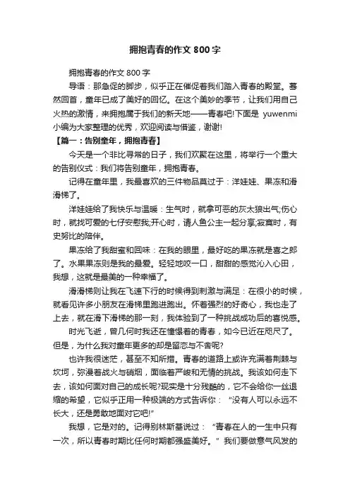 拥抱青春的作文800字