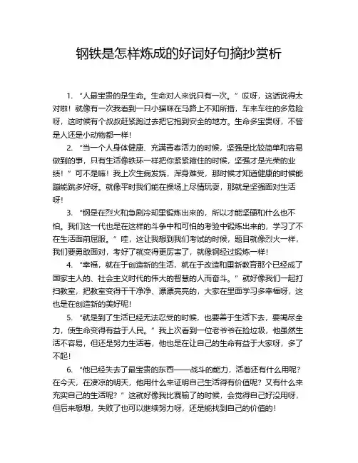 钢铁是怎样炼成的好词好句摘抄赏析