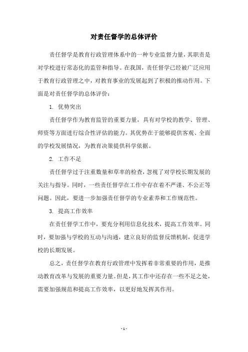 对责任督学的总体评价