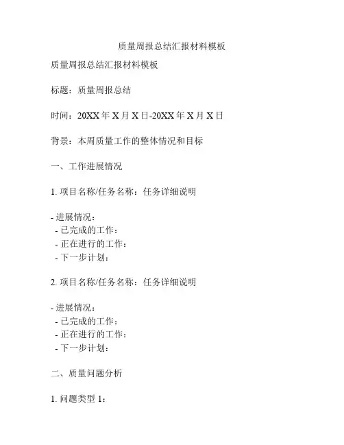 质量周报总结汇报材料模板