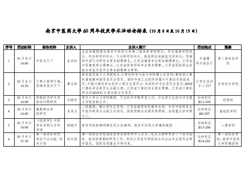 南京中医药大学60周年校庆学术活动安排表