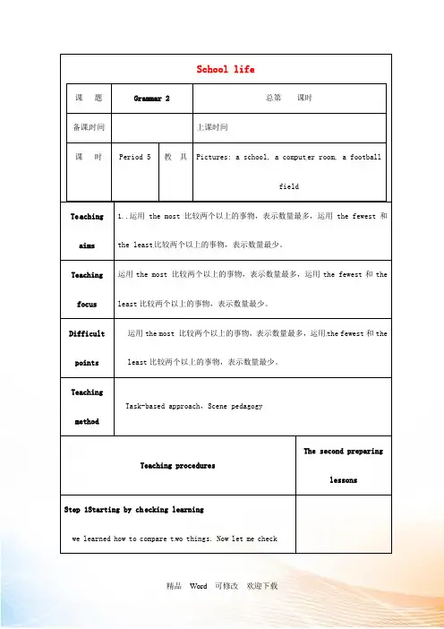 【译林版】八年级英语上册：Unit 2 School life Grammar(2)教案