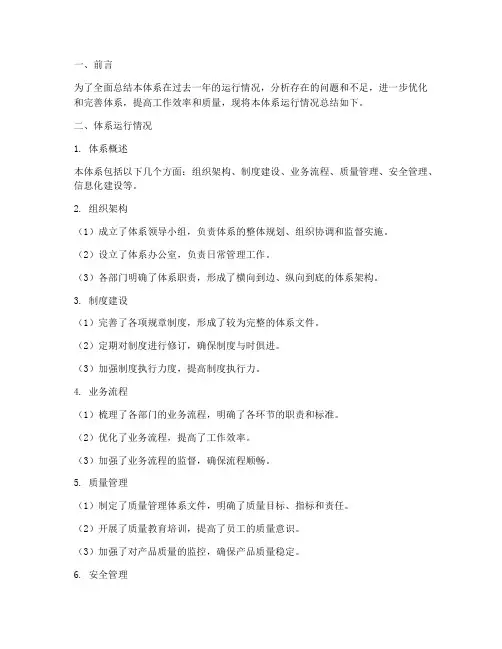 体系运行总结范文