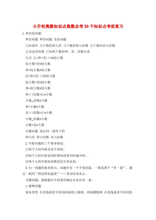 小升初奥数知识点奥数必考30个知识点考前复习  