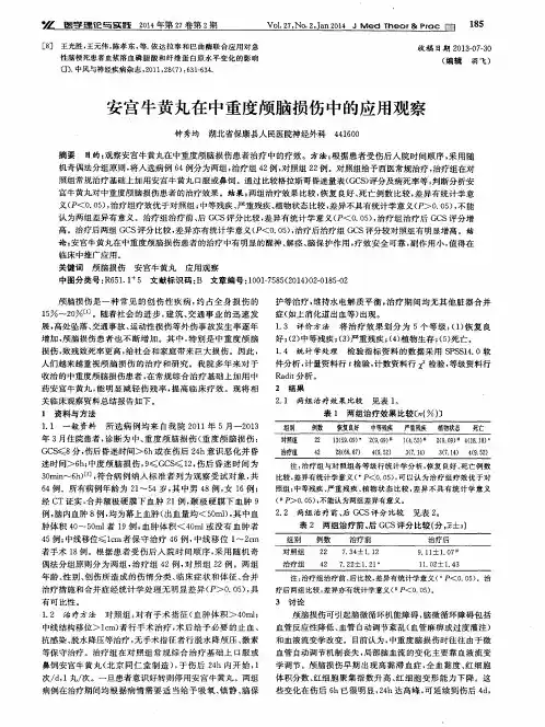 安宫牛黄丸在中重度颅脑损伤中的应用观察