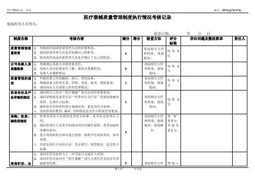 医疗器械质量管理制度执行情况考核记录