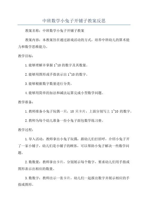 中班数学小兔子开铺子教案反思