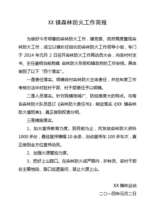 乡镇森林防火工作简报
