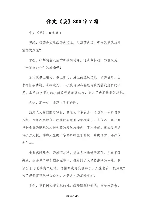 作文《丢》800字7篇