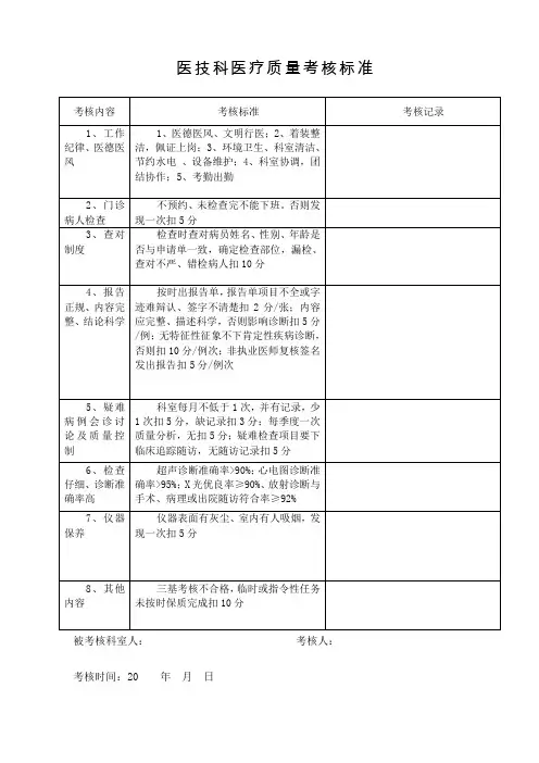 医技科医疗质量考核标准