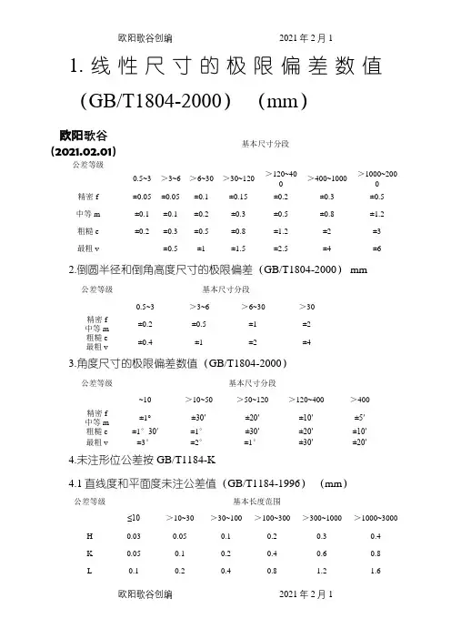 机械加工自由公差表之欧阳歌谷创编