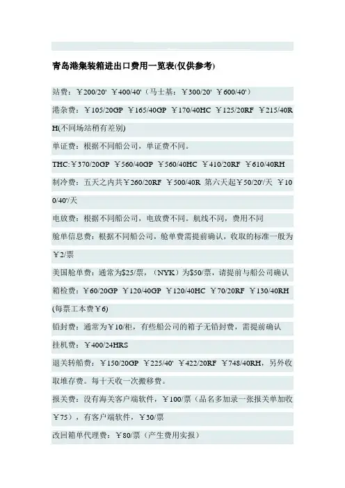 最新青岛港集装箱进出口费用一览表