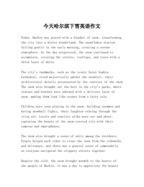 今天哈尔滨下雪英语作文