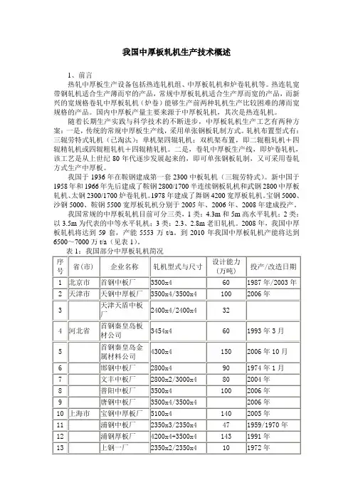 我国中厚板轧机生产技术概述