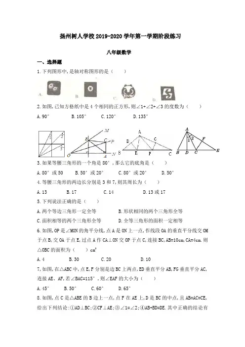 树人中学2019-2020学年八年级(上)数学第一次月考试题